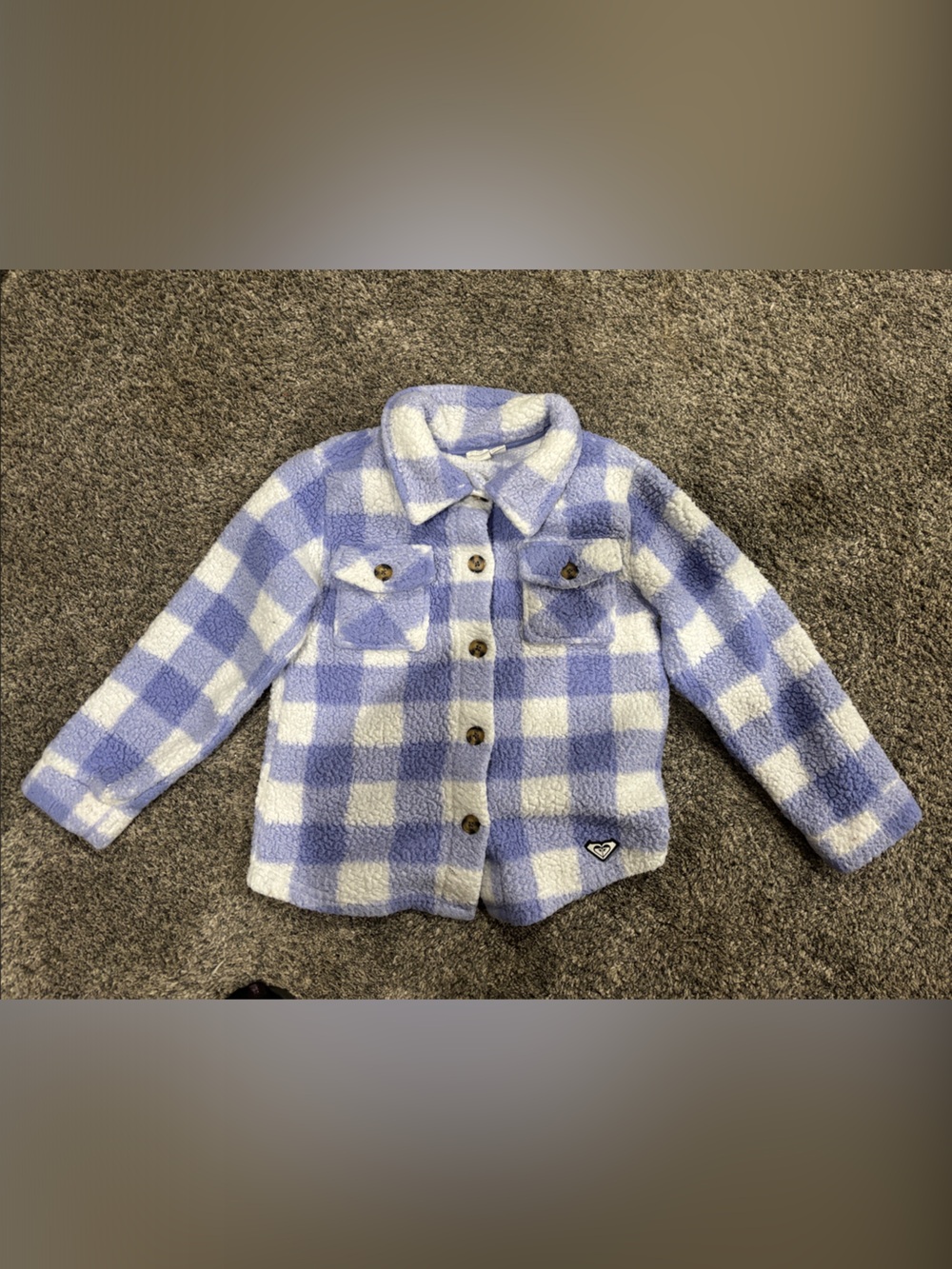 Roxy Kids Plush Checkered Hooded Shacket - Light Purple & White